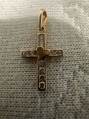10k Gold Cross Pendant with Heart and Diamond accents - Women's Jewelry